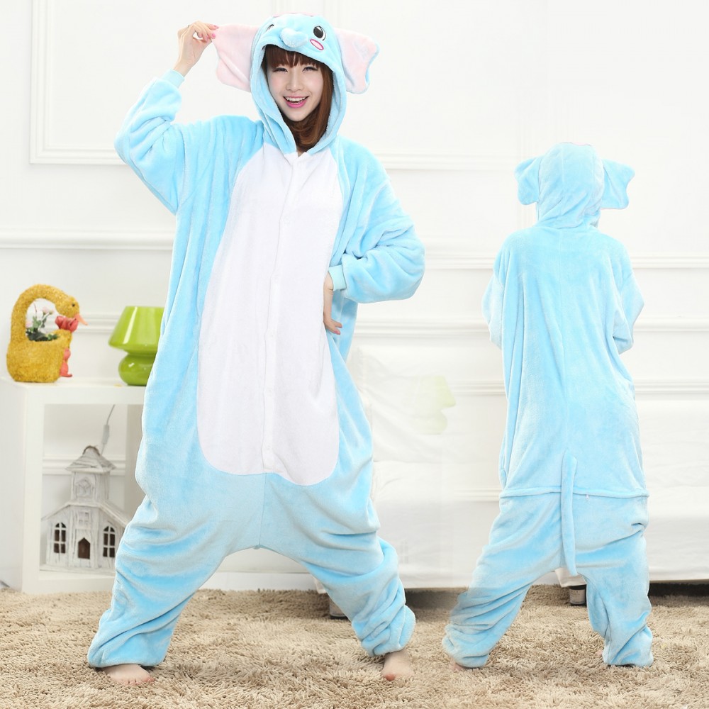 Blauer Elefant Kostüm Unisex Erwachsene Pyjamas Tier Onesie