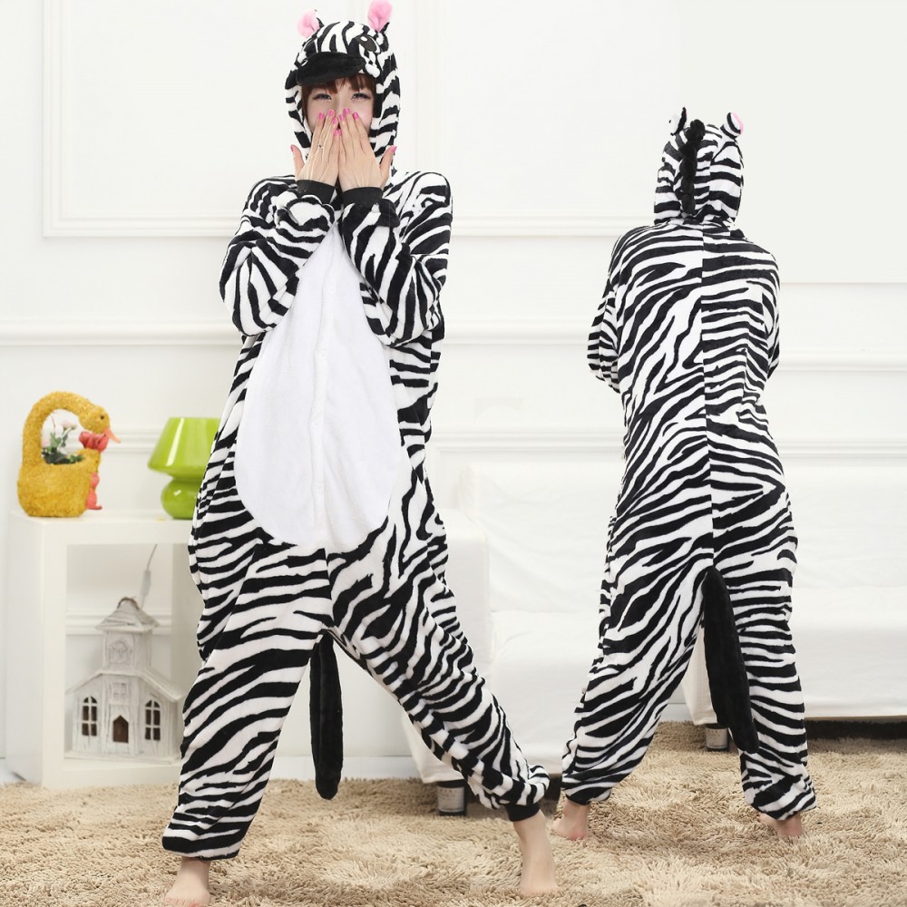 Zebra Kostüm Erwachsene Tier Pyjama Onesie