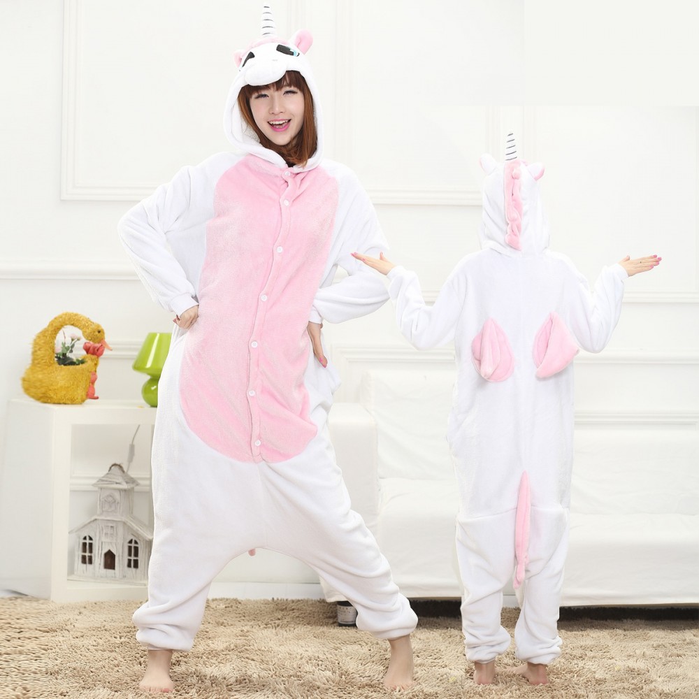 Rosa Einhorn Kostüm für Erwachsene Tier Overalls Pyjamas Onesie