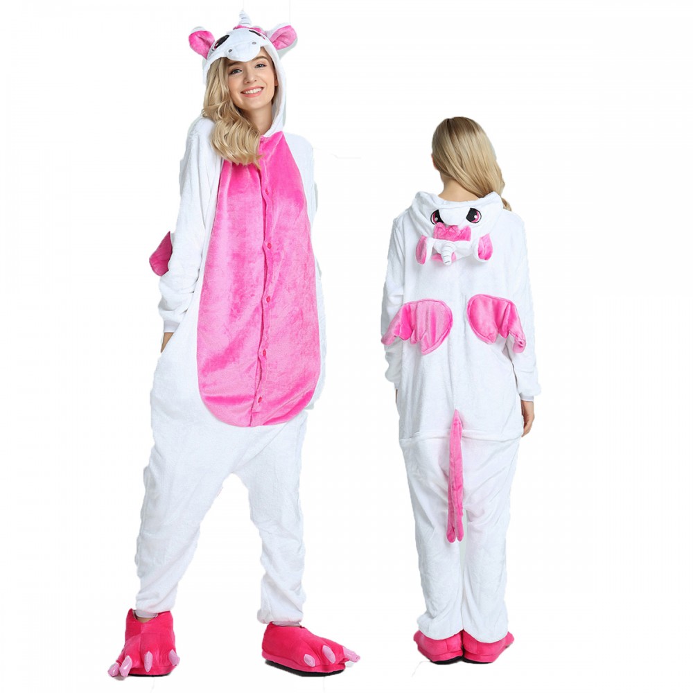 Rosa Einhorn Kostüm für Erwachsene Tier Overalls Pyjamas