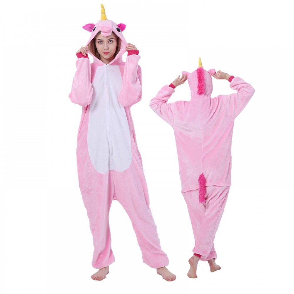 Rosa Einhorn Kostüm für Erwachsene Tier Onesie Pyjamas Jumpsuit