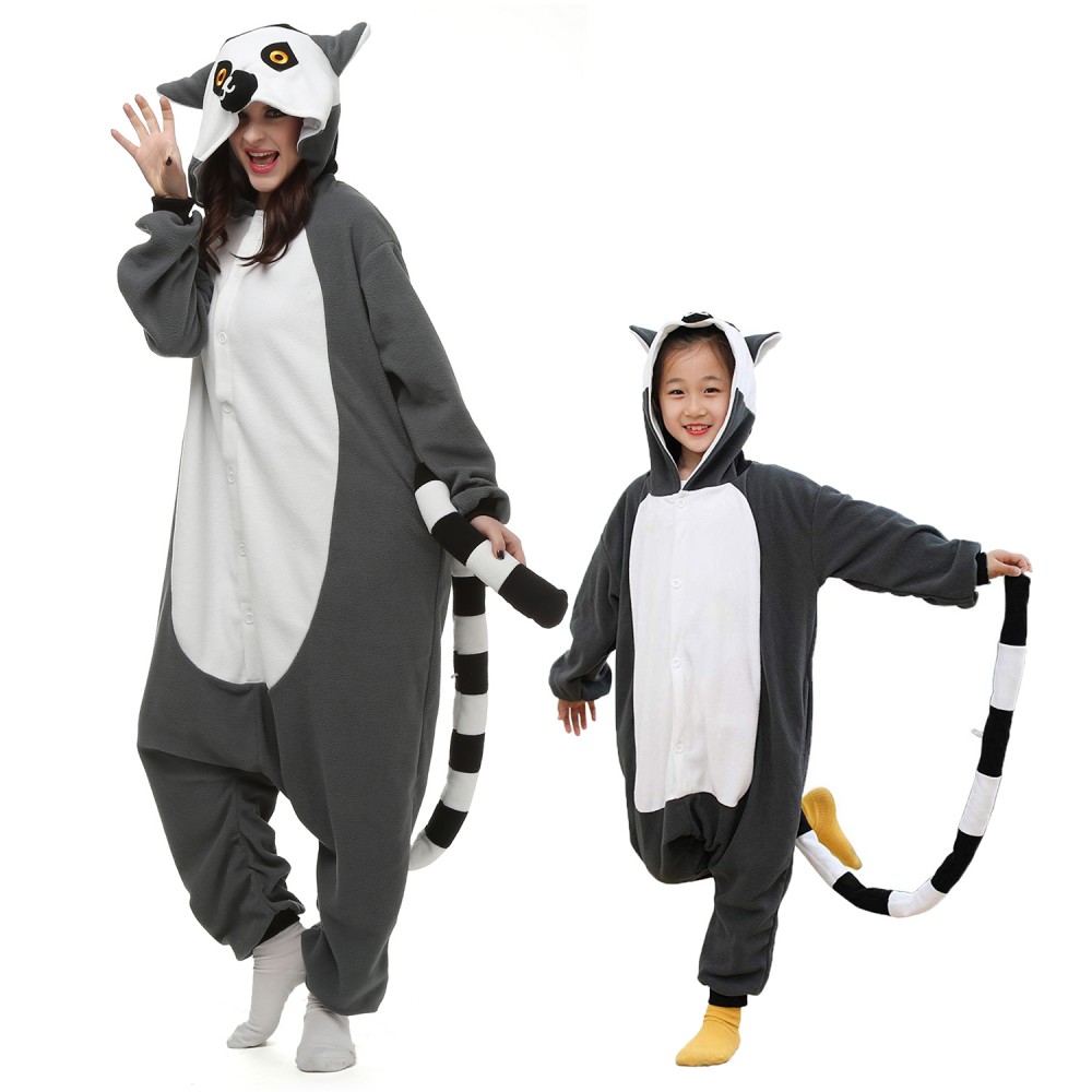 Lemur Kostüme Erwachsene & Kinder Tier Pyjamas Overalls
