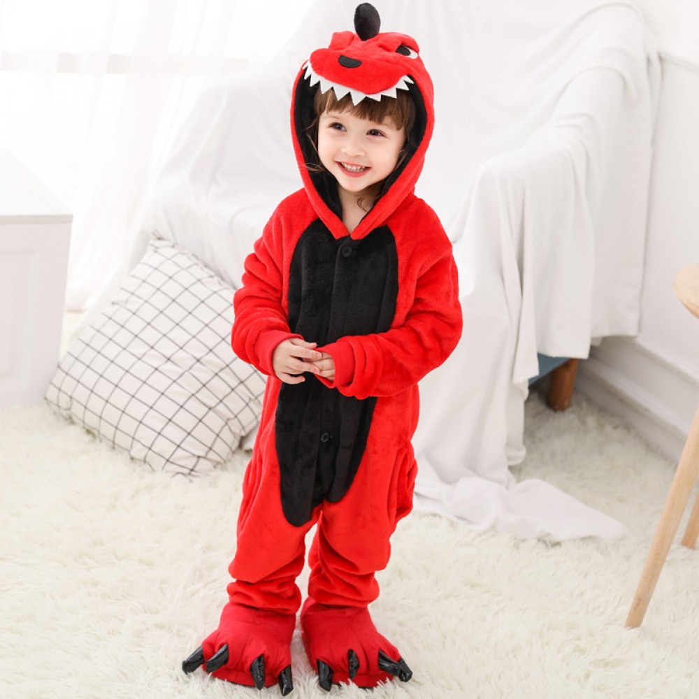 Roter Dinosaurier Kostüm für Kinder Tier Onesie Mit Kapuze
