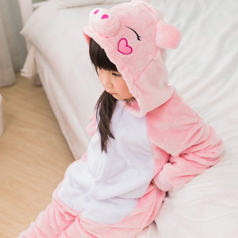 Rosa Schwein Kostüm für Kinder Tier Pyjamas Jumpsuit Schlafoverall
