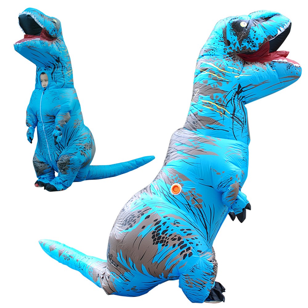 Kostüm Aufblasbarer T-Rex für Erwachsene und Kinder Blau