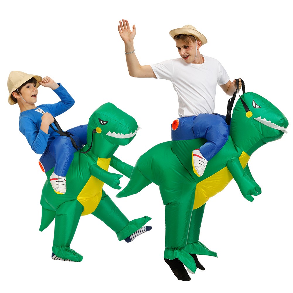 Aufblasbares Dinosaurier-Reiter Kostüm Erwachsene und Kinder Grün