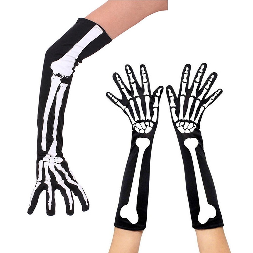 Skelett-Handschuhe Halloween Ellenbogen Knochen Skeleton Handschuhe